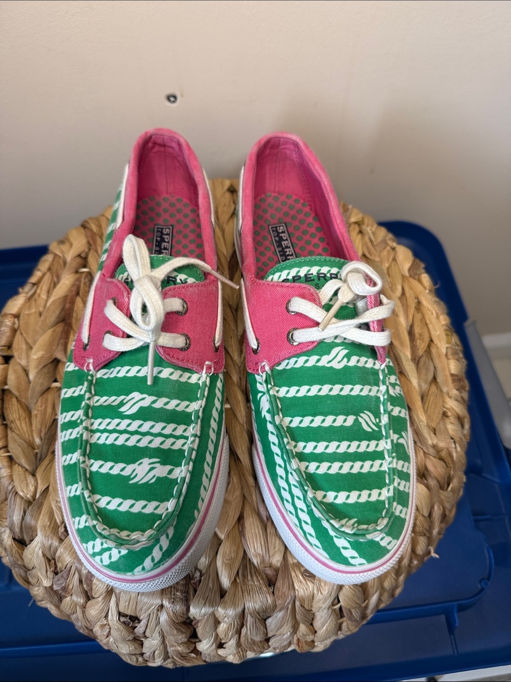 Sperry Green & Pink Rope-Striped Canvas Boat Shoes - Picture 1 of 3